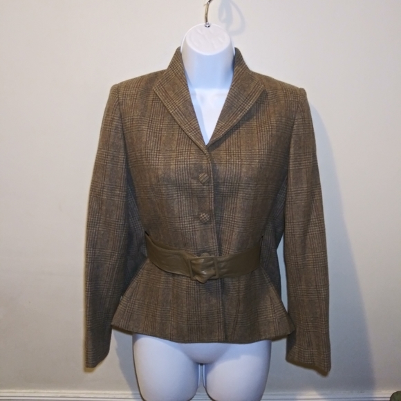 Vintage Dior's New Look Style Brown & Multi Tweed Plaid Belted Blazer - Picture 14 of 14